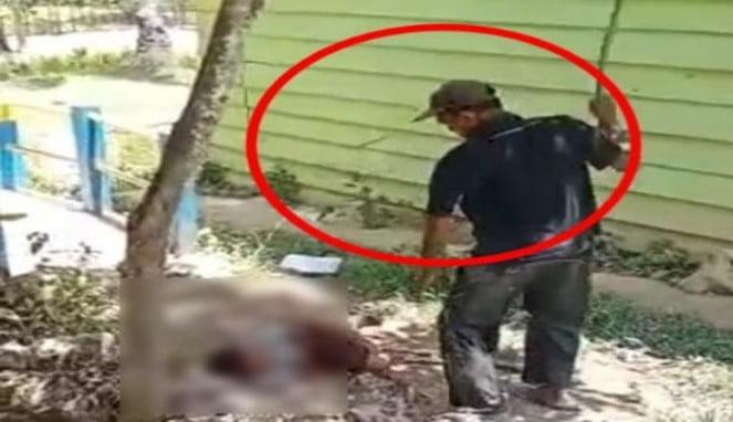 Screenahot video viral seorang ayah bengis memukuli anaknya secara brutal dan membabi buta seperti binatang