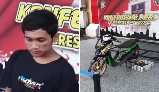 Foto Kolase : pelaku Junawanisu Darul Azwar Usemahu alias Darul besert dengan motornya brongnya