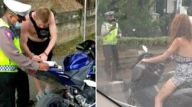 Foto Kolase, bule Rusia yang ugal ugalan tanpa pakai baju, tanpa helm dan surat surat