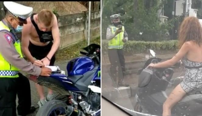 Foto Kolase, bule Rusia yang ugal ugalan tanpa pakai baju, tanpa helm dan surat surat