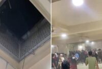 Foto Kolase : Kubah masjid Tifaqul Jamaah, di Jalan Barukang, Kota Makassar, ambruk