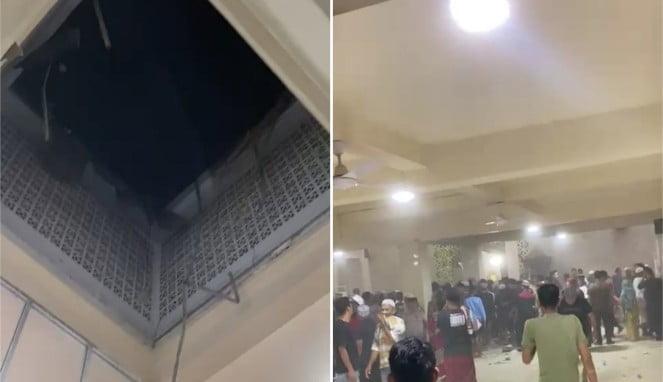 Foto Kolase : Kubah masjid Tifaqul Jamaah, di Jalan Barukang, Kota Makassar, ambruk