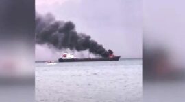Kapal MT Christin pengangkut BBM Pertamina kebakaran (Screenshot Youtube)
