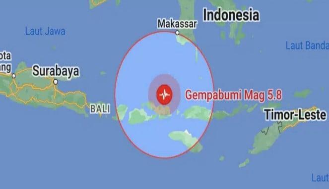 Gempa bumi dengan kekuatan: 5.8 SR, 70 km Timur Laut BIMA-NTB