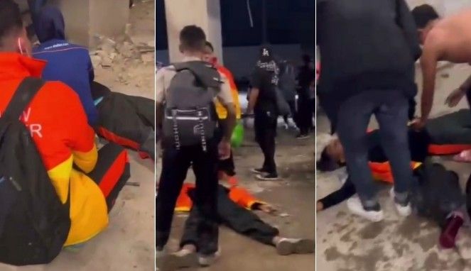 Foto Kolase : Sejumlah pengunjung pingsan saat dievakuasi keluar oleh petugas