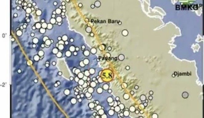 Peta statistik gempa bumi Siberut, Mentawai, Padang, hingga Bukittinggi (BMKG)