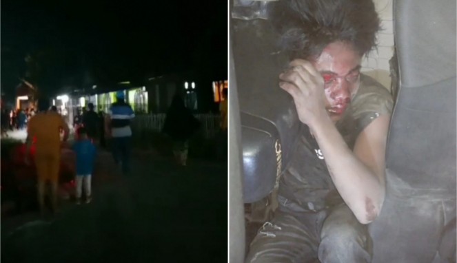 Foto Kolase : Terduga pelaku pembusuran di Bajeng Barat Dikeroyok Warga