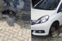 Foto Kolase : aksi pencurian ban mobilyang hilang karena digondol oleh pencuri