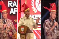Foto Kolase Anies, Prabowo, dan Ganjar di Apeksi Makassar