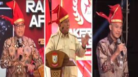 Foto Kolase Anies, Prabowo, dan Ganjar di Apeksi Makassar