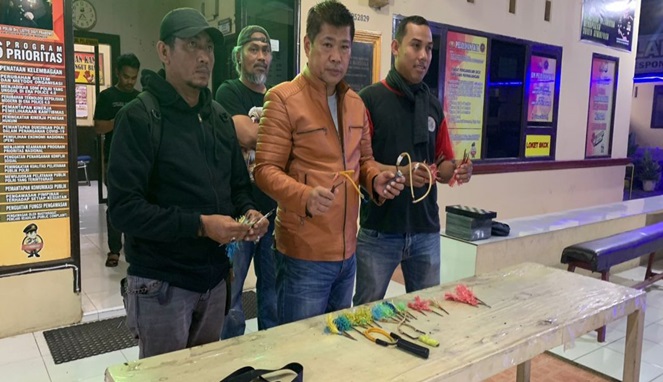 Sejumlah barang bukti busur diperlihatkan polisi (Istimewa)