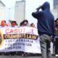 Aksi ribuan buruh memenuhi area Patung Kuda Arjuna Wiwaha, Gambir, Jakarta Pusat, Kamis (10/8/2023)