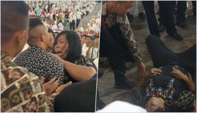 Emak-emak Rusuh Lempar Sandal dan Siram Air Mineral ke Jokowi