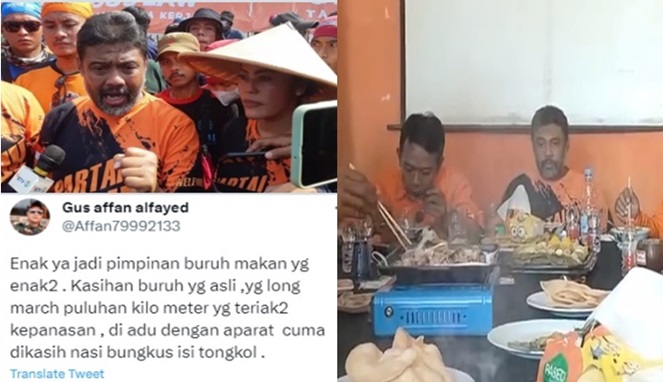 Foto Kolase : Said Iqbal Makan Enak dan Tangkapan Layar Unggahan Status Twitter Netizen