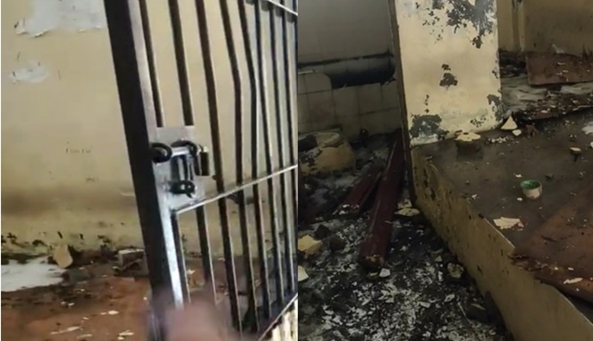 Foto Kolase : Ruang Tahanan Polsek Gantarang Bulukumba yang Dibakar oleh Salah Satu Tersangka Pemerkosaan.