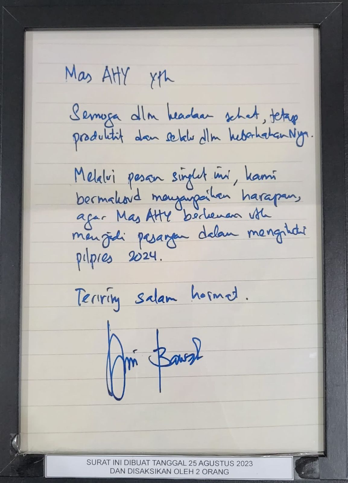 Surat Capres Tulisan Tangan Anies Baswedan