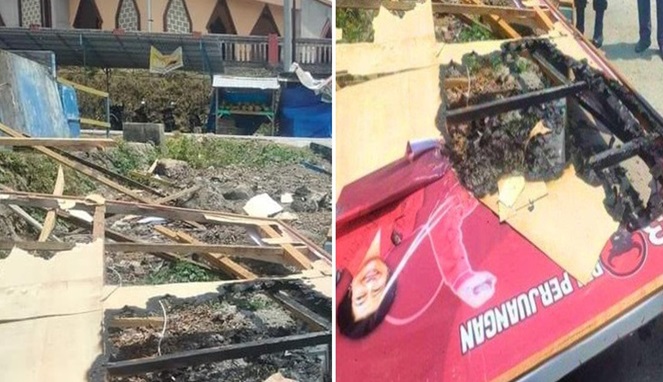 Foto Kolase : Oknum Polisi Mabuk Bakar Baliho Ganjar Pranowo