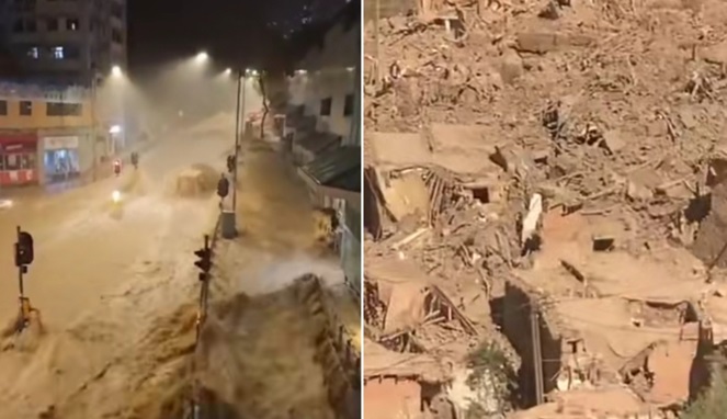 Foto Kolase : Hong Kong Diterpa Banjir Parah, Maroko Diguncang Gempa Dahsyat