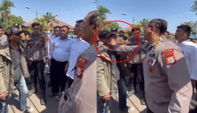 Viral, Karo Ops Polda Sulsel “Senggol” Wajah Pendemo Pakai Tangan 
