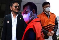 Foto Kolase : Syahrul Yasin Limpo (SYL) Pakai Rompi Oranye KPK dengan Tangan Diborgol