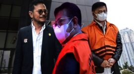Foto Kolase : Syahrul Yasin Limpo (SYL) Pakai Rompi Oranye KPK dengan Tangan Diborgol