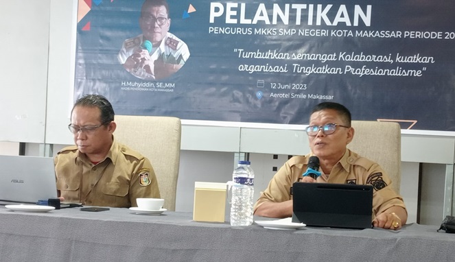 Kadisdik Makassar, Muhyiddin menjelaskan tentang juknis PPDB 2023 di Aerotel Smile (Foto Istimewa)