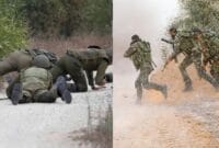 Foto Kolase : Militer Israel (kiri, tiarap) dan Militer Hamas (kanan, menyerang)