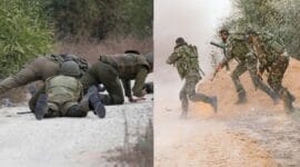 Foto Kolase : Militer Israel (kiri, tiarap) dan Militer Hamas (kanan, menyerang)