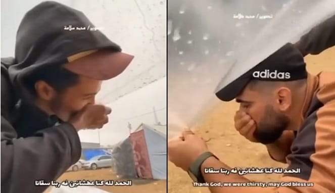 Warga Palestina minum air hujan