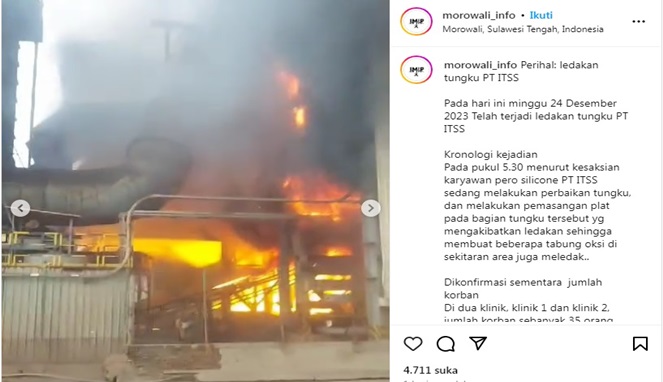 Tungku Smelter di Morowali Meledak, 13 Pekerja Tewas