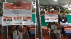 surat suara Pilpres 2024 di Gunung Putri, Kabupaten Bogor, Jawa Barat, tercoblos.