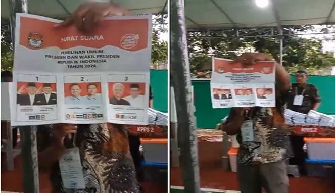 surat suara Pilpres 2024 di Gunung Putri, Kabupaten Bogor, Jawa Barat, tercoblos.