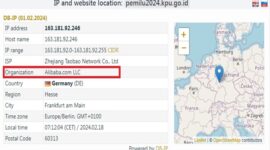 Tangkapan layar penelusuran server KPU yang terhubung dengan Alibaba 