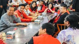 Jokowi bersama Kaesang Pangarep beserta kader PSI
