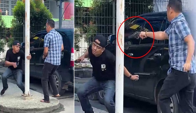 Tangkapan Layar Video Oknum Polisi Tembak Debt Collector
