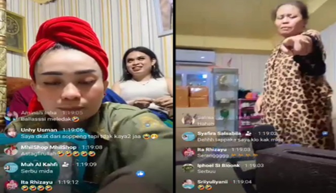 Tangkapan layar video live facebook Owner Kosmetik AF Cream dan kawan-kawan