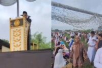 Khatib Salat Id Untung Cahyono dan jemaah yang bubar saat mendengarkan khotbah pemilu curang (Foto Kolase)