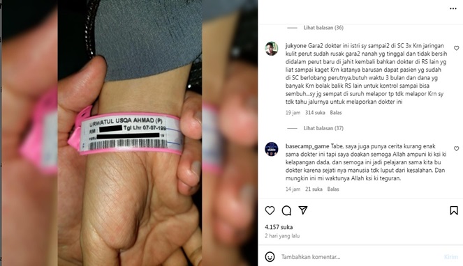 Tangkapan Layar unggahan instagram korban malapraktik