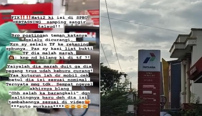 Tangkapan layar video oknum petugas SPBU Hertasning dengan seorang konsumen (Foto Kolase)