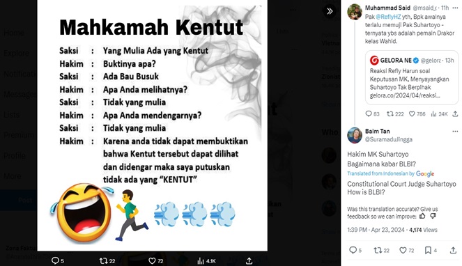 Netizen mengolok-olok MK sebagai Mahkamah Kentut