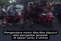 Tangkapan Layar Video, Viral Pengantar Jenazah di Makassar Aniaya Pengendara Jalan di depan Pintu 2 Unhas