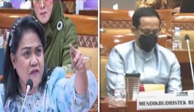 Anggota Komisi X DPR Fraksi Demokrat Anita Jacoba Gah murka dan Mendikbud Nadiem Makarim (Foto Kolase)