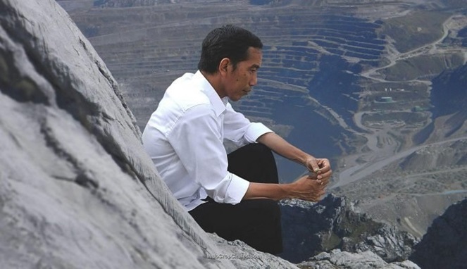 Presiden Jokowi dengan latar belakang wilayah penambangan Freeport di Papua. (Ist)