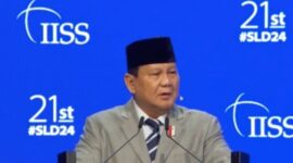 Prabowo saat berbicara di konferensi keamanan utama Asia Dialog Shangri-La pada Sabtu (1/6/2024).