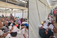 Fasilitas jamaah haji Indonesia dimana laki-laki dan perempuan ditempatkan di satu tenda yang sama (Foto X Twitter/Warganet)
