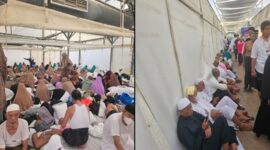 Fasilitas jamaah haji Indonesia dimana laki-laki dan perempuan ditempatkan di satu tenda yang sama (Foto X Twitter/Warganet)