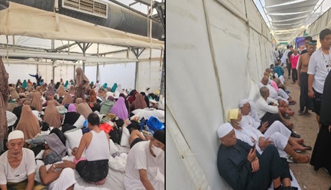 Fasilitas jamaah haji Indonesia dimana laki-laki dan perempuan ditempatkan di satu tenda yang sama (Foto X Twitter/Warganet)