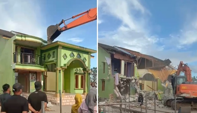 Salah satu rumah warga yang juga adalah seorang anggota TNI di Desa Maraoneng dieksekusi (Tangkapan Layar Video/Kolase).