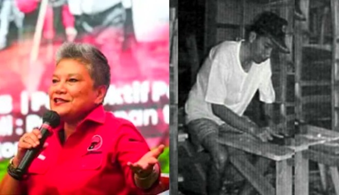 Ketua DPP PDIP, Ribka Tjiptaning dan foto Lawas Jokowi saat Bergelut dengan Usaha Mebel (Kolase)