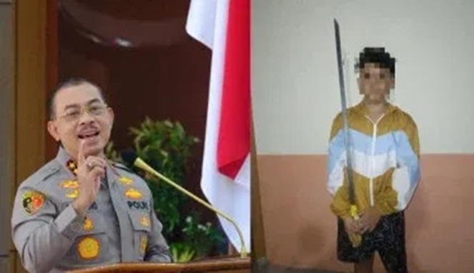 Kapolda Sumbar, Irjen Suharyono dan Afif Maulana memegang pedang panjang tersebar di media sosial (Foto Kolase